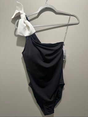 Kate Spade One-Shoulder Black one piece Swimsuit with White Bow